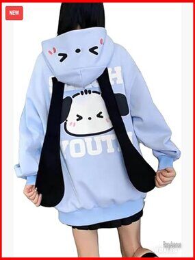 Kawaii Anime Zip Up Hoodie Harajuku Puppy Long Ear Loose Cutecore Y2k
